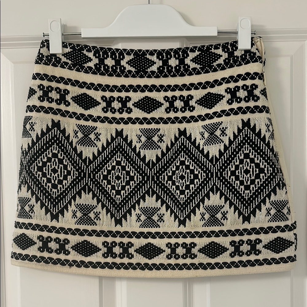 Black & Cream Geometric Knit Mini Skirt -Top Shop